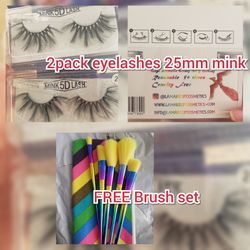 2pack 25mm mink lashes. +FREE Makeup brush set with cosmetic bag