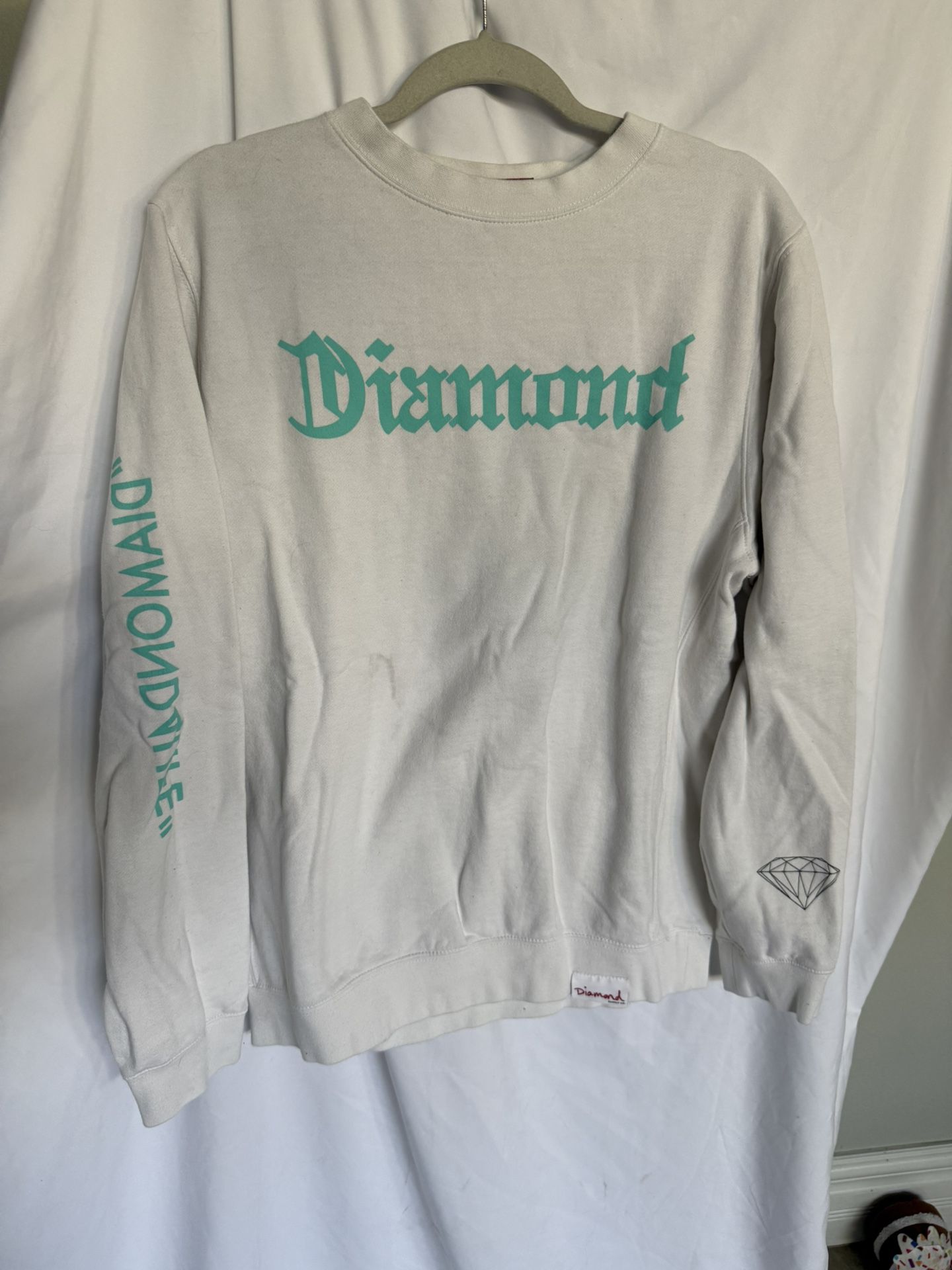 Men’s White Crewneck Sweatshirt, Diamond Supply Co, Size Large