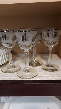 Vintage Libbey Crystal Maple Leaf Silver Goblets