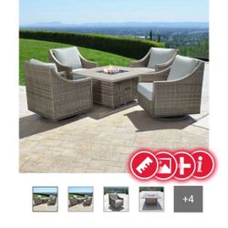 5 Pieces Woven Fireplace Chat Set Patio Furniture 