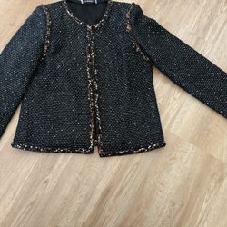 Black Tweed Blazer with Gold Accents size 38