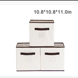 Polyester Canvas Storage Cube Box, Natural, Medium, 3-Pack