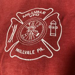 Vintage Single Stitch Red Millvale VFD Volunteer Fire Department T-shirt with chest logo Size XL  Great pre-owned condition.   Pick up available in Ar