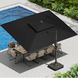 🔥Brand New in Box🔥 (Base not included) 10 x 13 ft Cantilever Patio Umbrella with LED Light, Heavy Duty Outdoor Double-Top Windproof Rectangular Side