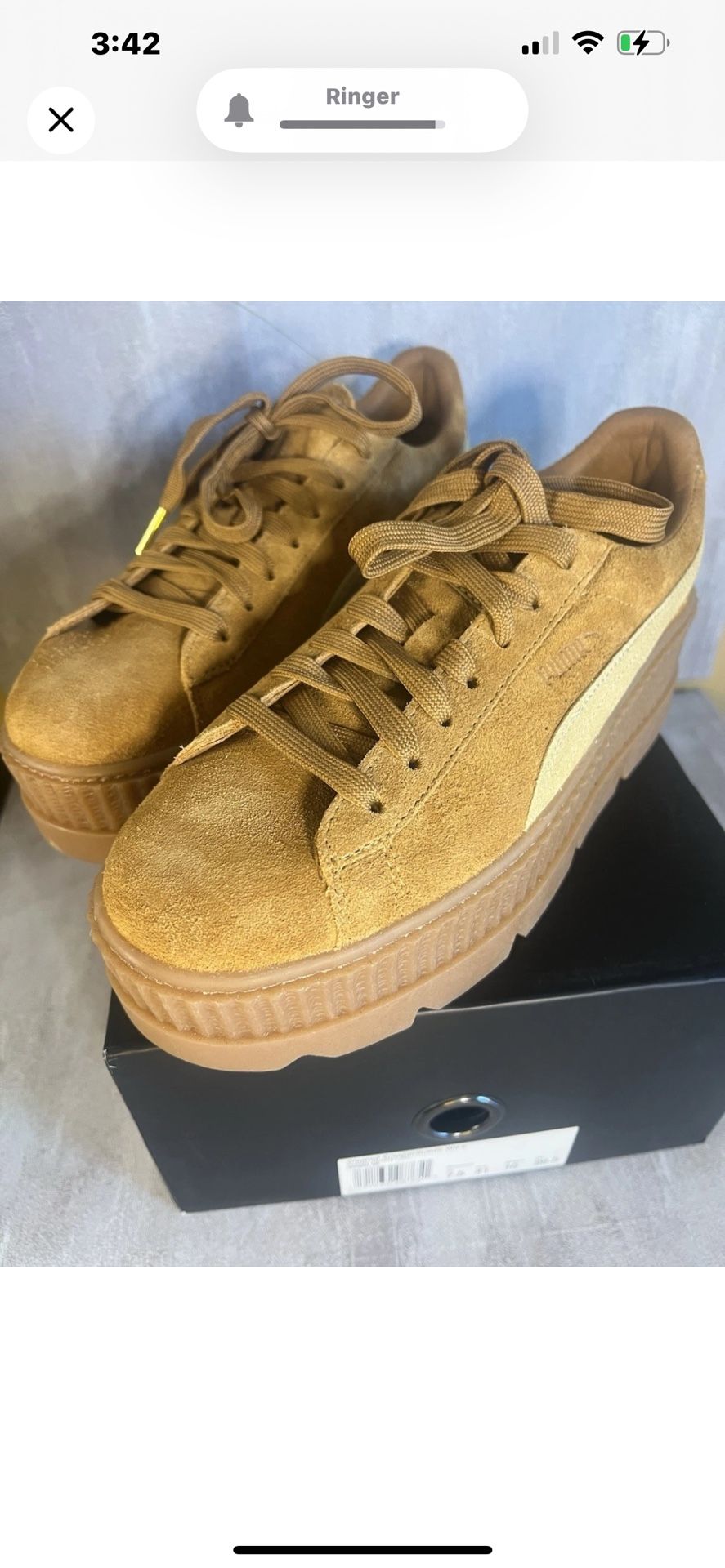 Puma Fenty Rihanna Golden Brown Suede Creeper Sneakers Shoes