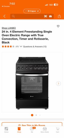 Shop LANBO 24 in. 4 Element Freestanding Single Oven Electric Range with True Convection, Timer and Rotisserie, Black