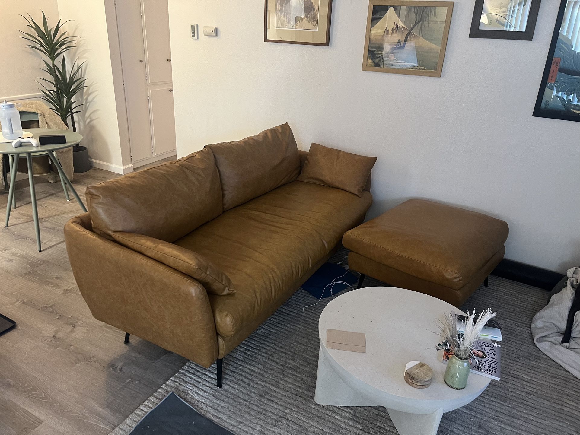Vegan Leather Couch And Ottoman