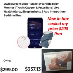 New in Sealed box Owlet Dream Sock – Smart Wearable Baby Monitor | Tracks Oxygen & Pulse Rate | Live Health Alerts, Sleep Insights & App Integration -