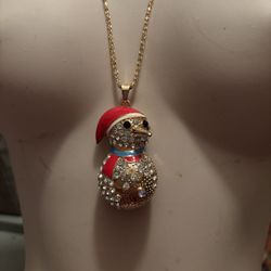 14K Gold Filled? Betsey Johnson Crystal Snowman 30” Chain Necklace 