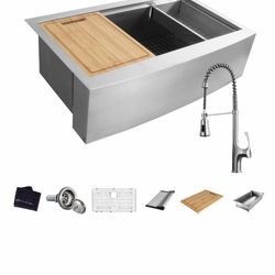 Glacier Bay All-in-One Apron-Front Farmhouse Stainless Steel 36 in. Single Bowl Workstation Sink with Faucet and Accessories