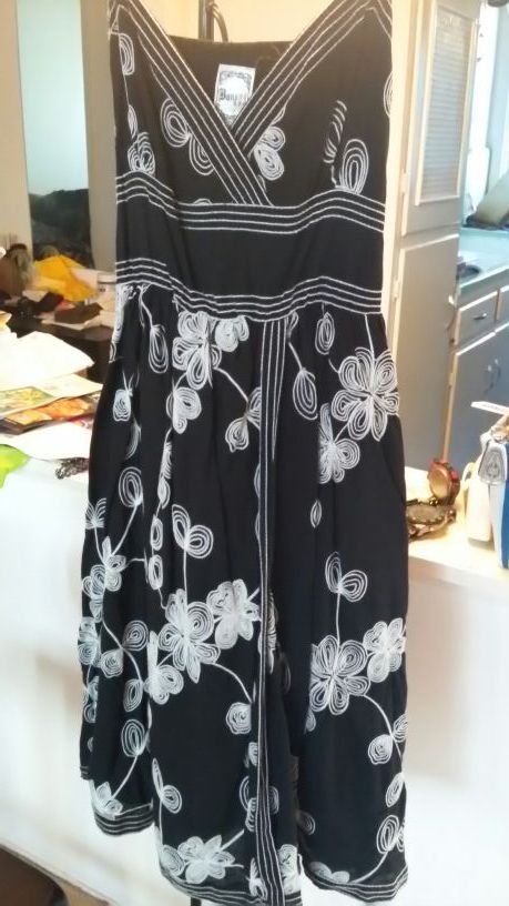 Ladies black & off white embroidered design sundress