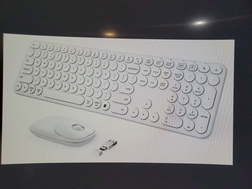 Wireless Keyboard And Mouse Combo 2 In 1 USB And USB-C Full Size Round Key, White