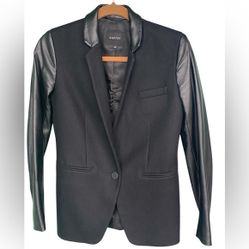 Aritzia Babaton Fred Black Wool Cashmere Blazer Faux Leather Sleeves Jacket