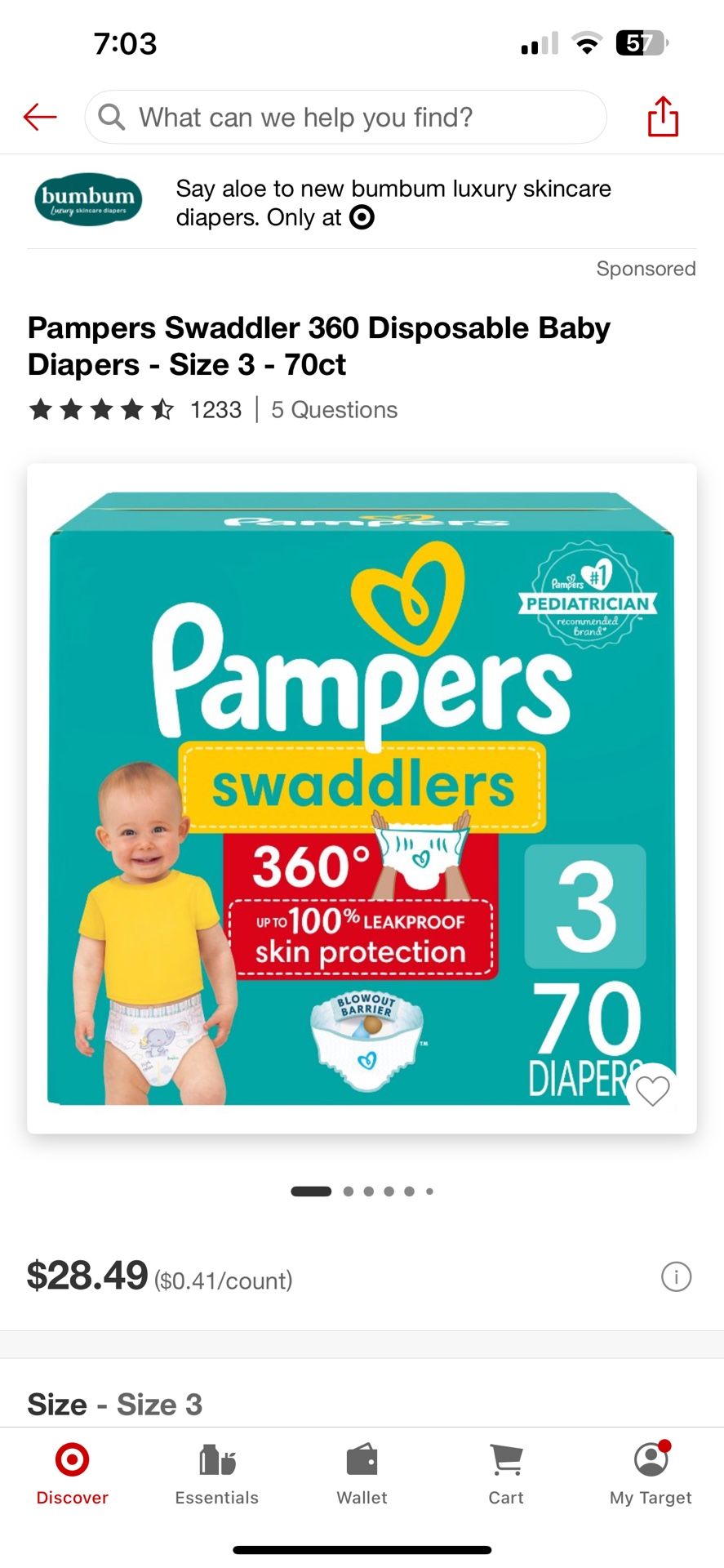 Pamper Swaddler Size 3