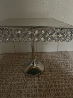 Silver Crystal Cake Stand with Mirror Top