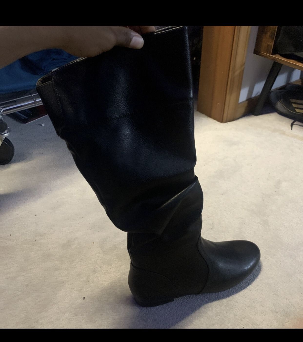 Dream Paris Black Leather Chouchou Chunky Tall Knee High Leather Boots Size 7.5
