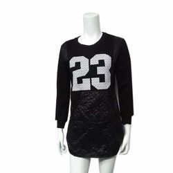 O neck side T shirt dress PU leather