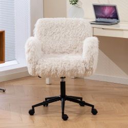 Criss Cross Chair with 5-Gear Adjustable Armrests & Wheels, Ergonomic Thickened Backrest Swivel Desk Chair for Home Office, Vanity, Bedroom and Living