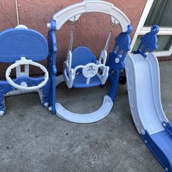 Toddler 3-in-1 Slide, Swing, and Basketball Hoop/Socder Playset