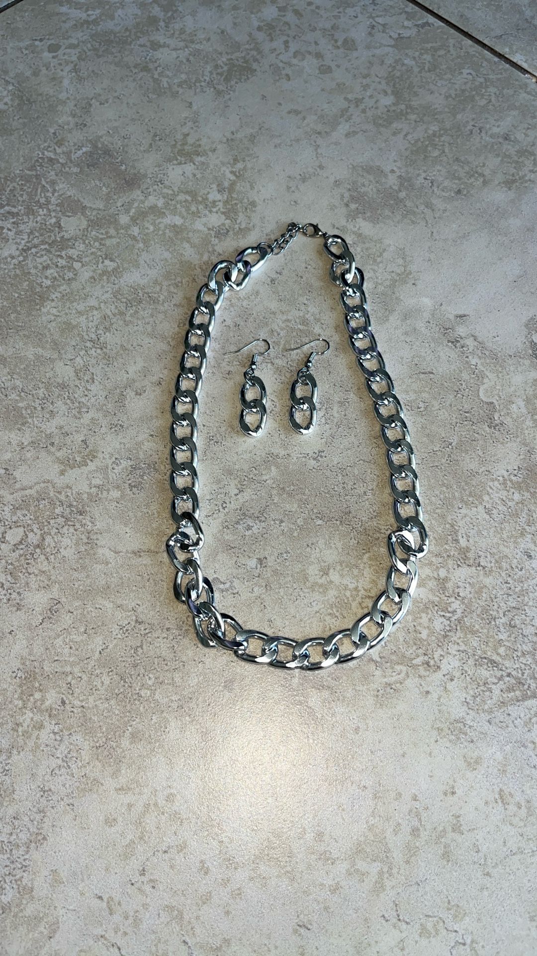 Silver Plated Chain and Matching Earrings