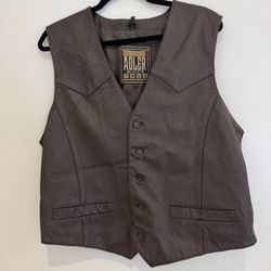Authentic Adler Men's XL Vest Motorcycle Genuine Leather Black Brownish Biker