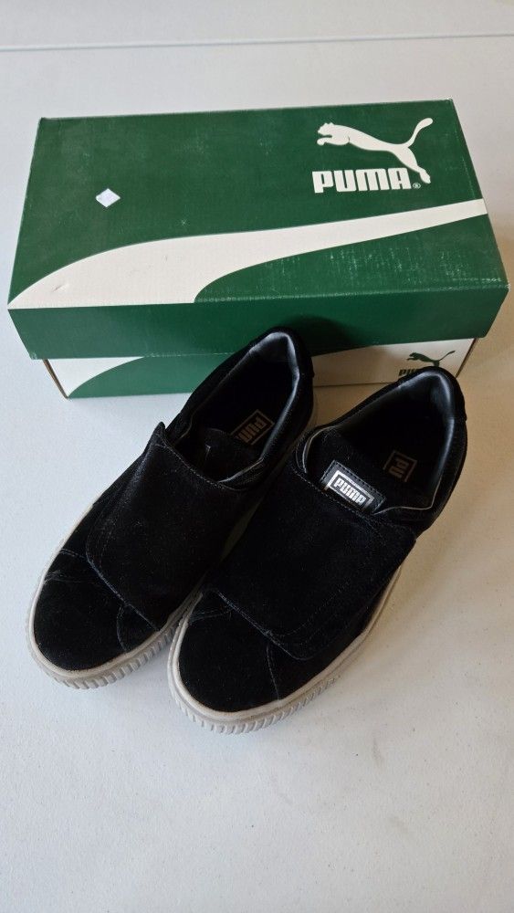 Puma Suede Black Velcro Platform Sneakers