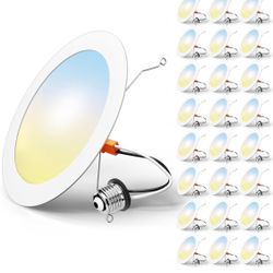 FREELICHT 24 Pack Retrofit LED Recessed Lighting 6 Inch, Selectable 2700K/3000K/4000K/5000K/6000K, Dimmable Flat LED Can Lights, 10W=110W, 1000LM, IC 