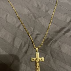 Stainless Steel Gold Plated Cross With Long Necklace 