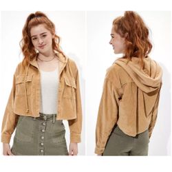 AE Hooded Cropped Corduroy Shacket