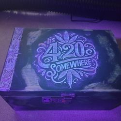 Glow In The Dark Humidor Stash Box. Laser Engraved With Distressed Finish. 