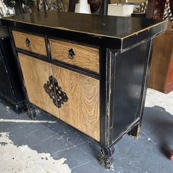 Solid Wood Distressed Asian Style Sideboard / Cabinet