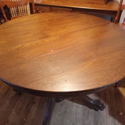 Lion Feet Oak Antique  Petastal  Leaf Table