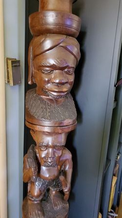 Vintage African Ebony Wood Carved Floor Lamp