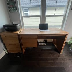 Solid wood desk and filing cabinet