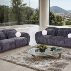 Brand New Grey Super Plush Chenille Sofa and Loveseat (Pillows Included)