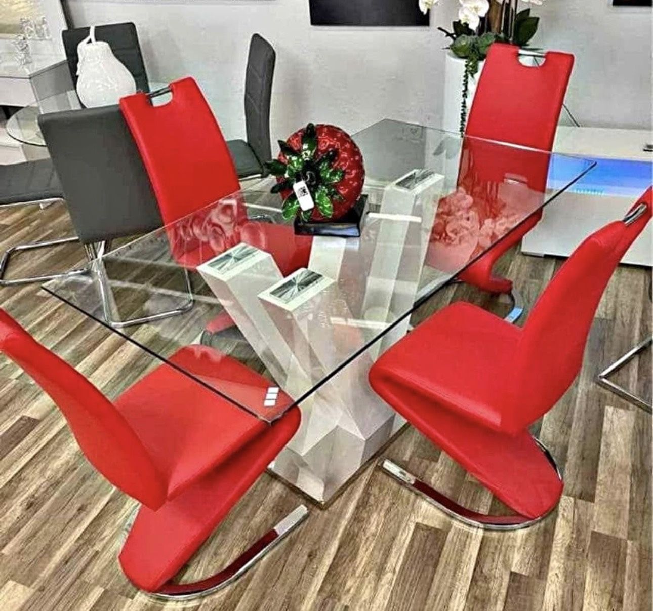 white table with red chairs new modern table set