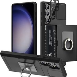 Galaxy S23 Ultra Case Wallet Credit Card Holder with Transparent Ring Stand Kickstand,Camera Lens Protector

