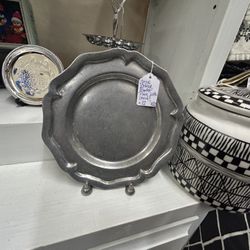 Lovely Vintage Small Pewter Plate w/ Matching Stand