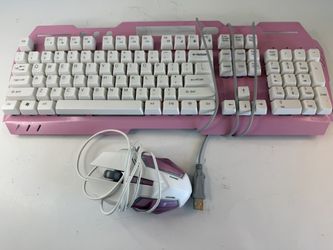 Pink & White Wired Gaming Keyboard and Mouse Set