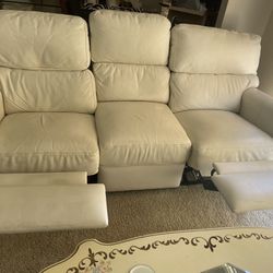 White Leather Reclining  Couch