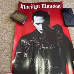 🩸 Marilyn Manson Hand-Autographed Promotional Poster - Personalized To "Tetrarch" 🎸