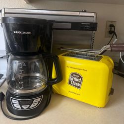 Black and decker coffee maker and Nostalgia deluxe grill cheese maker