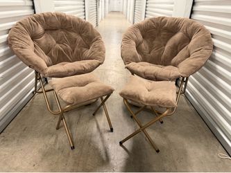🪑 Plush Papasan Accent Chairs w/ Matching Ottomans – Set of 2