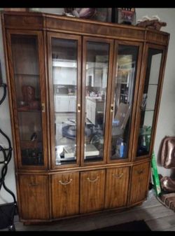 Large Wood China Cabinet with Glass Doors