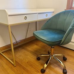 Wooden Desk & Velvet Chair