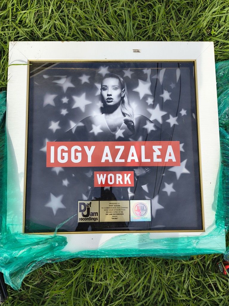 Plaque award commemorating the RIAA certified gold sales of Iggy Azalea's single "Work".