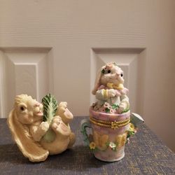 Rabbit bunny trinket box and decor $6 for both