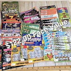 $122 Face Value No Cash Value Losing Non Winning Voided Scratched Off Maryland & Delaware Scratch Off Lottery Tickets  

These have all been scratched