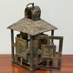 Antique Embossed Metal Hanging Or Table Candle Lantern Garden Porch Yard Decor