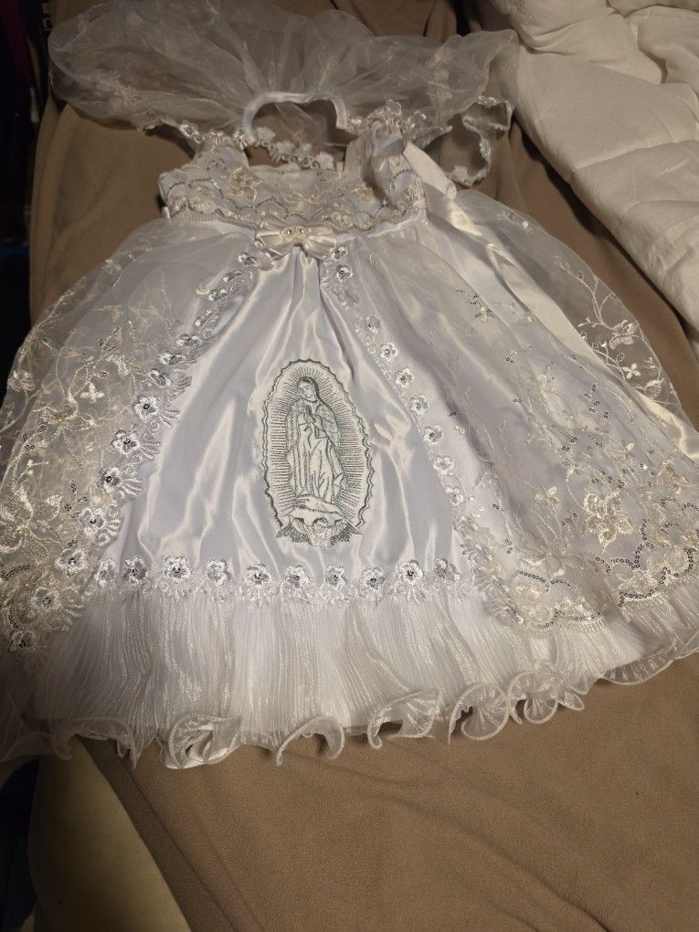 White Baptism Dedication Dress Virgin Mary Sz 2